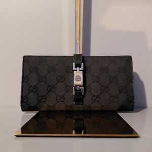 Gucci Black Monogram Clutch with Silver Clasp